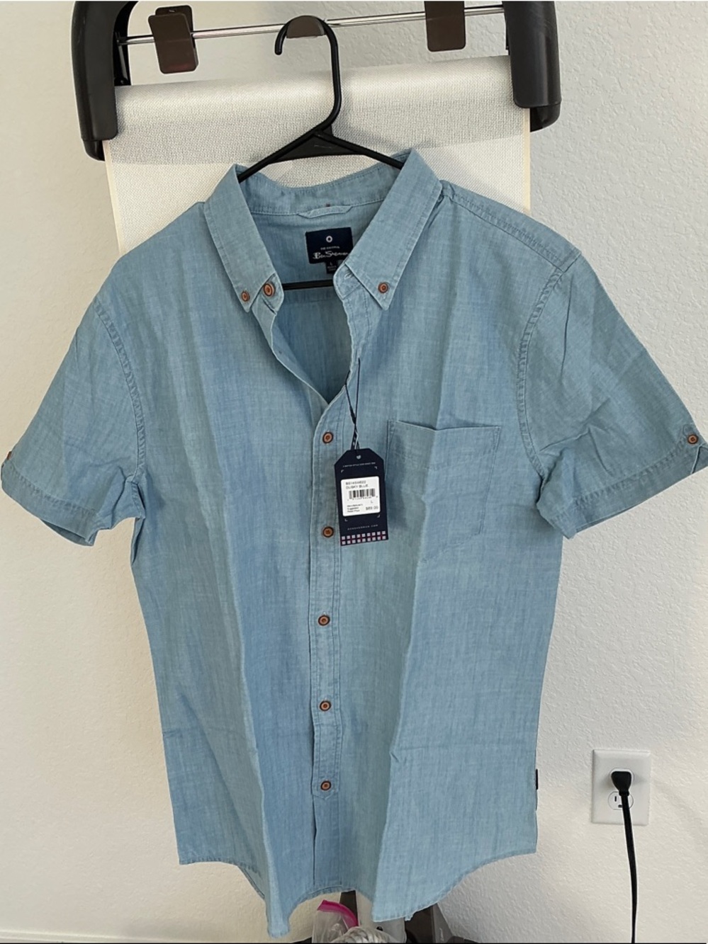 Ben Sherman Light Blue Short-Sleeve Button-Down Shirt with Chest Pocket